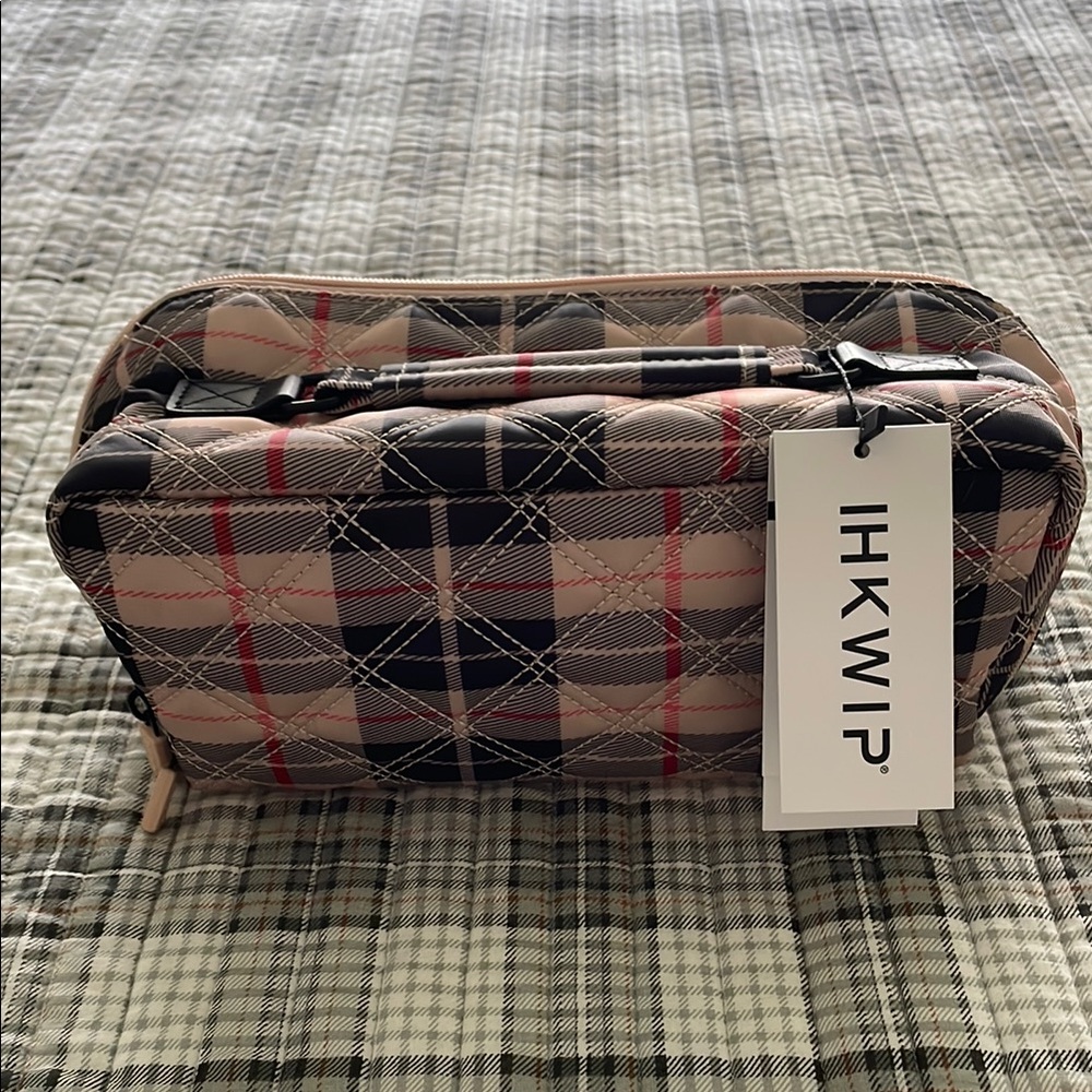 Plaid Cosmetic Bag - Black and Tan